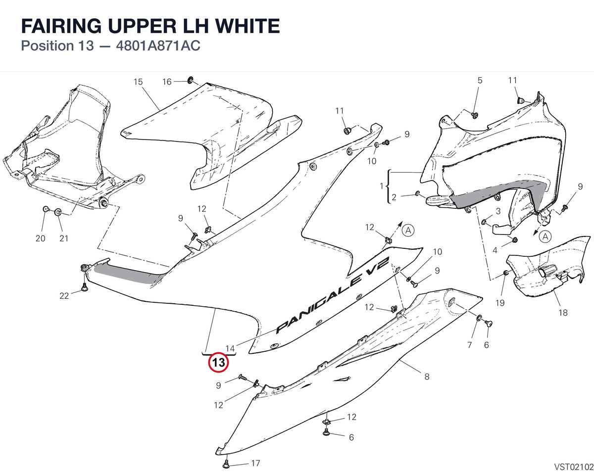 FAIRING UPPER LH WHITE 4801A871AC diagram position