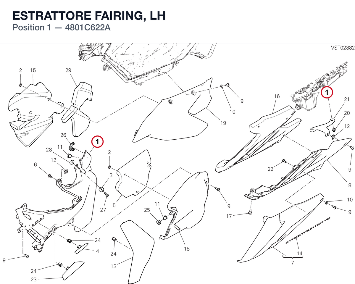 ESTRATTORE FAIRING, LH 4801C622A diagram position