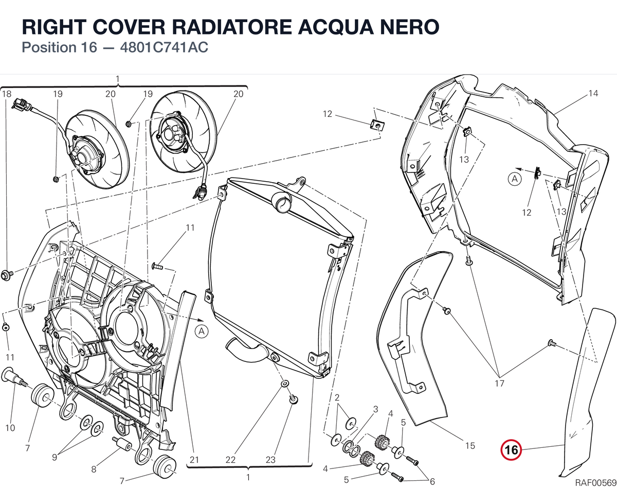 RIGHT COVER RADIATORE ACQUA NERO 4801C741AC diagram position