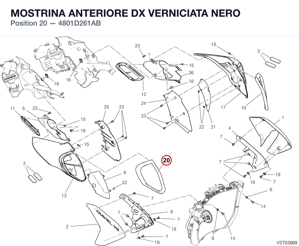 MOSTRINA ANTERIORE DX VERNICIATA NERO 4801D261AB diagram position