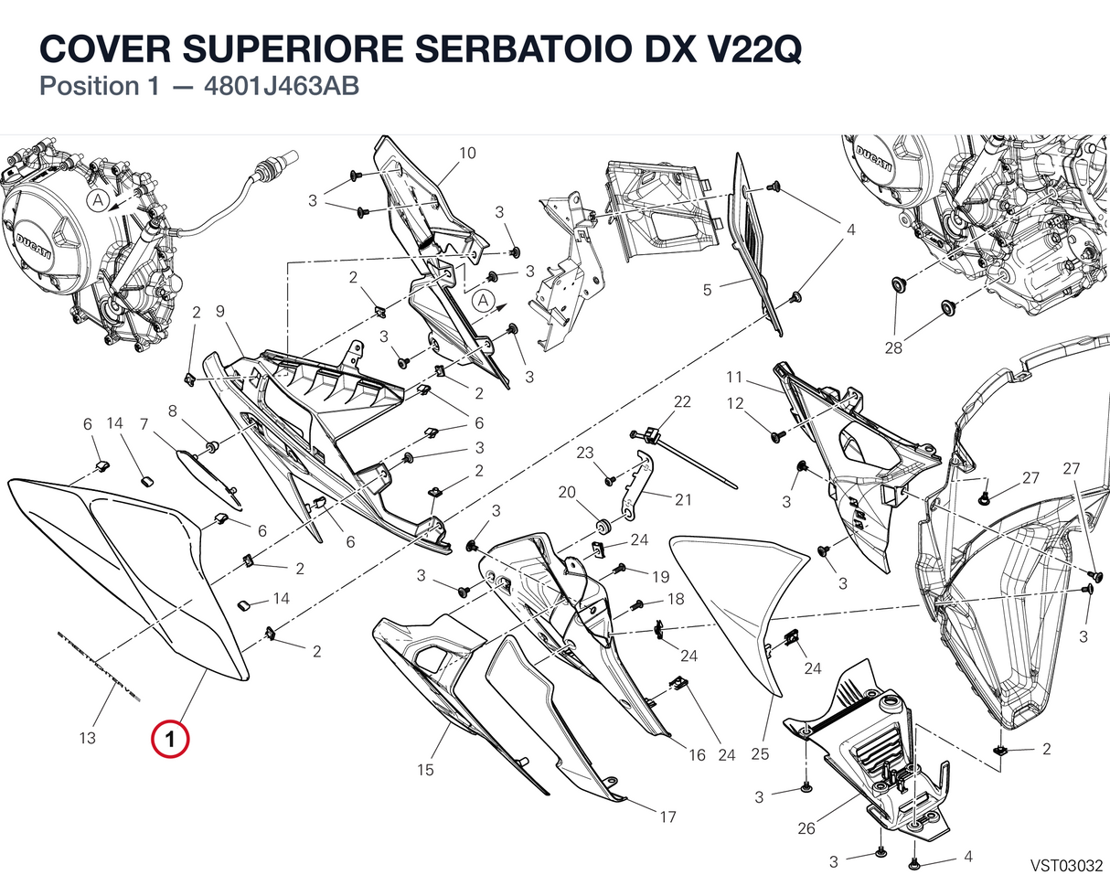 COVER SUPERIORE SERBATOIO DX V22Q 4801J463AB diagram position