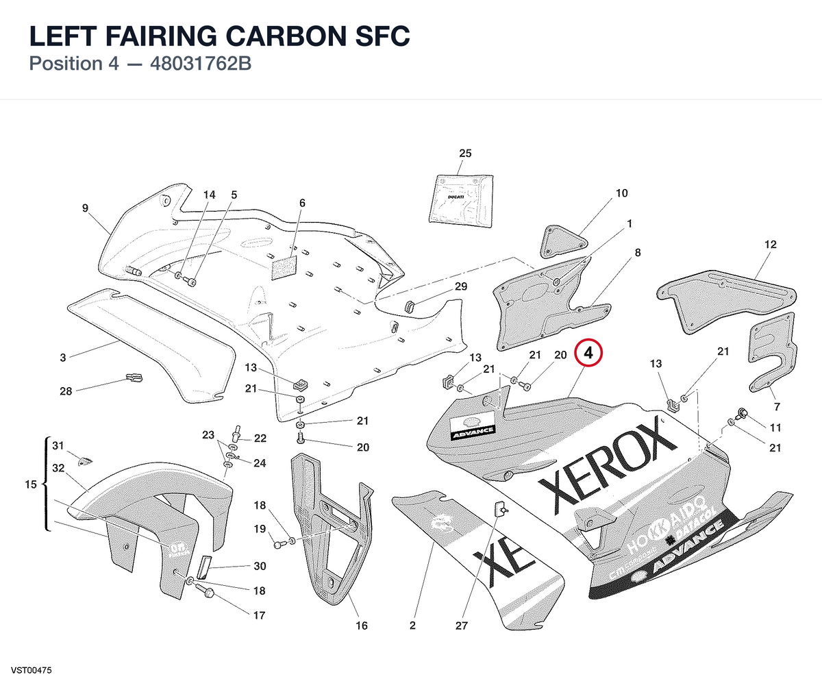 LEFT FAIRING CARBON SFC 48031762B diagram position