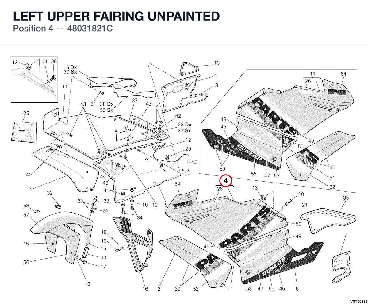 LEFT UPPER FAIRING UNPAINTED 48031821C diagram position