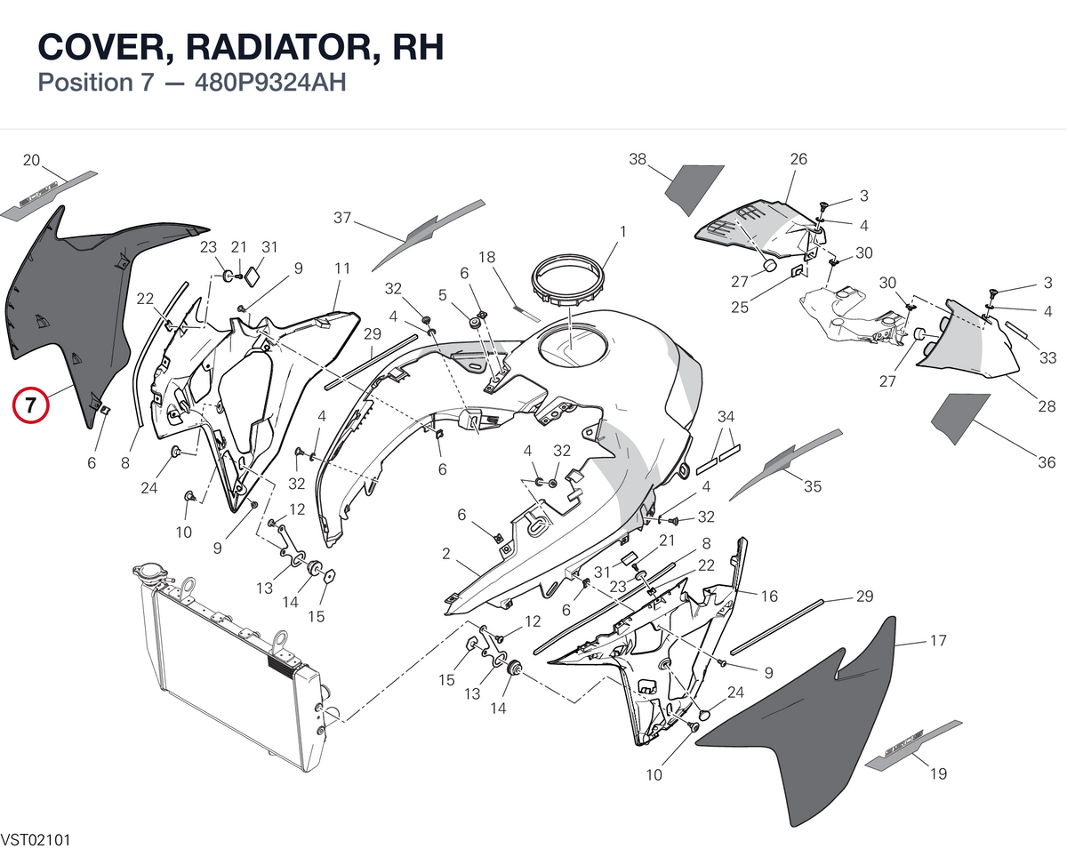 COVER, RADIATOR, RH 480P9324AH diagram position