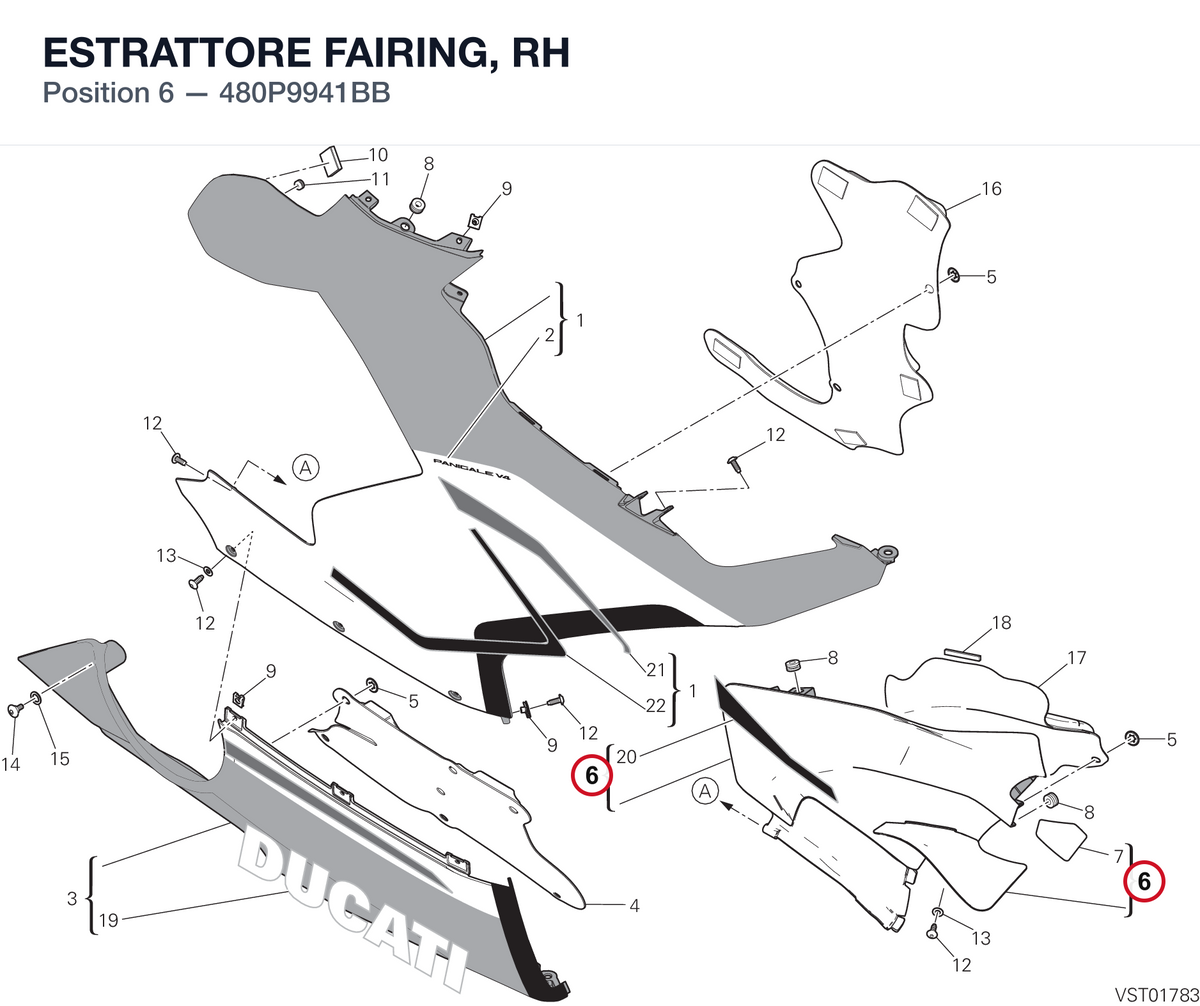ESTRATTORE FAIRING, RH 480P9941BB diagram position