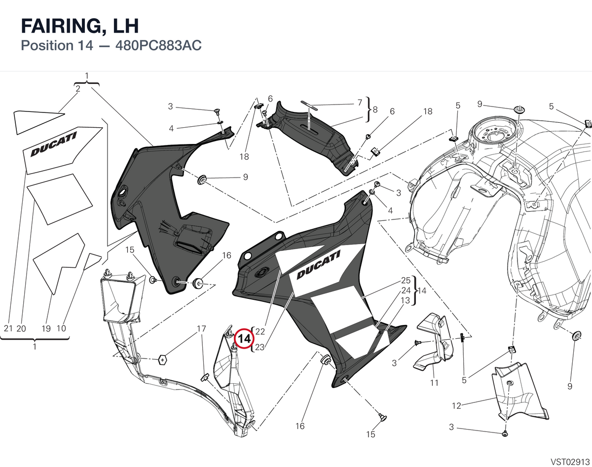 FAIRING, LH 480PC883AC diagram position