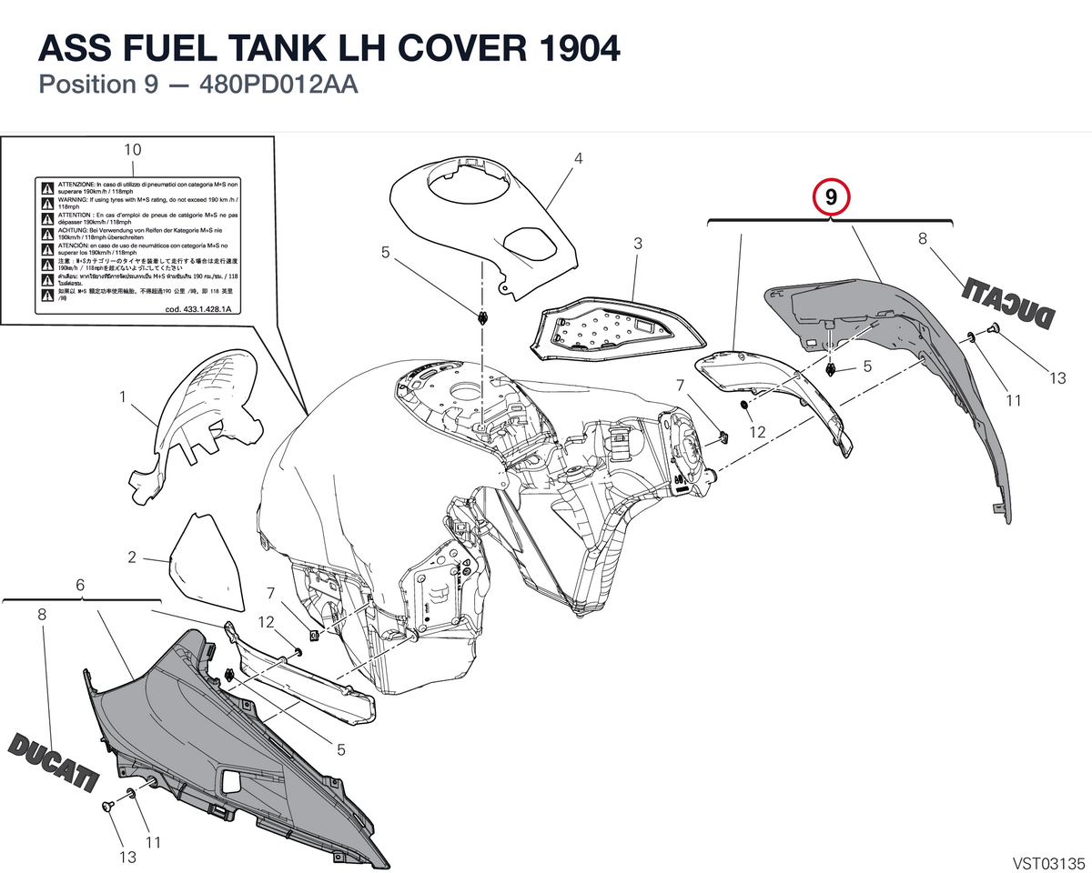 ASS FUEL TANK LH COVER 1904 480PD012AA diagram position
