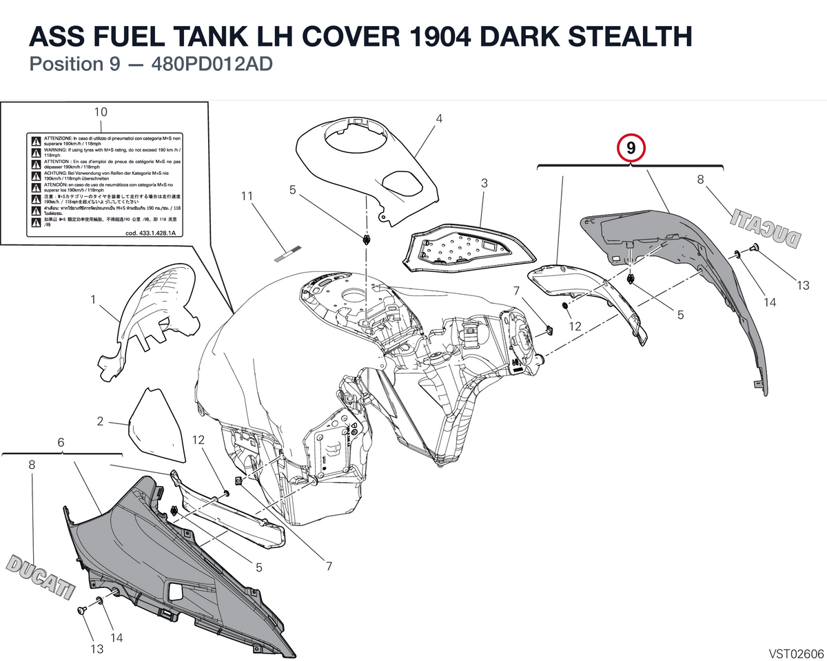ASS FUEL TANK LH COVER 1904 DARK STEALTH 480PD012AD diagram position