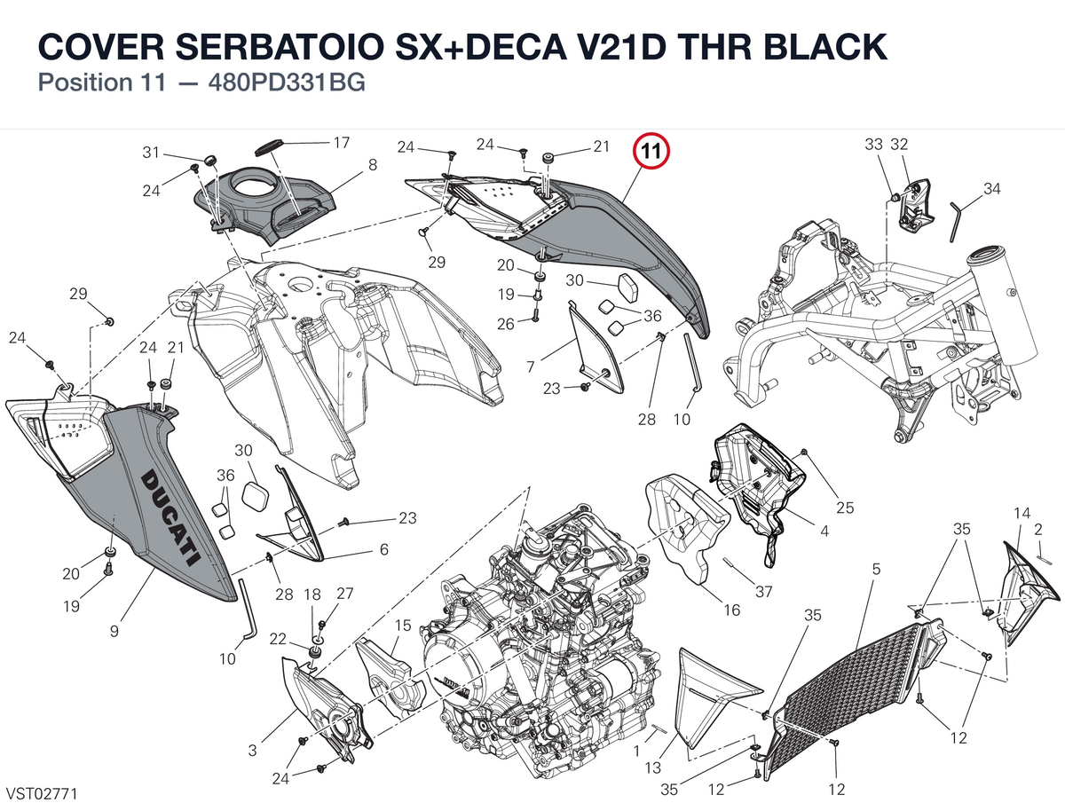 COVER SERBATOIO SX+DECA V21D THR BLACK 480PD331BG diagram position