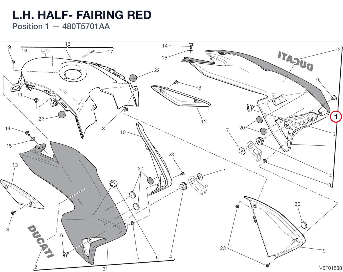 L.H. HALF- FAIRING RED 480T5701AA diagram position