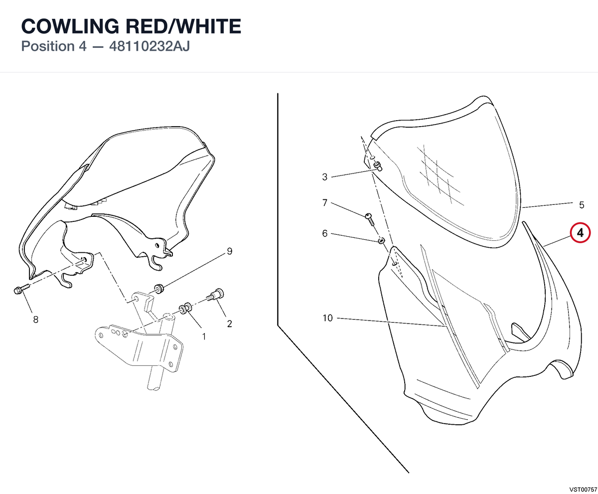 COWLING RED/WHITE 48110232AJ diagram position