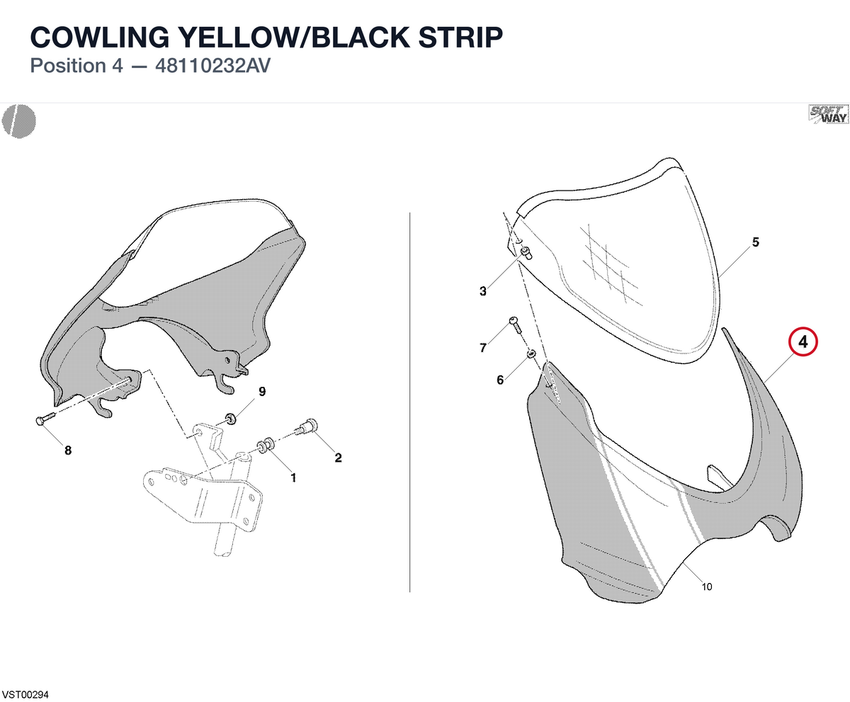 COWLING YELLOW/BLACK STRIP 48110232AV diagram position