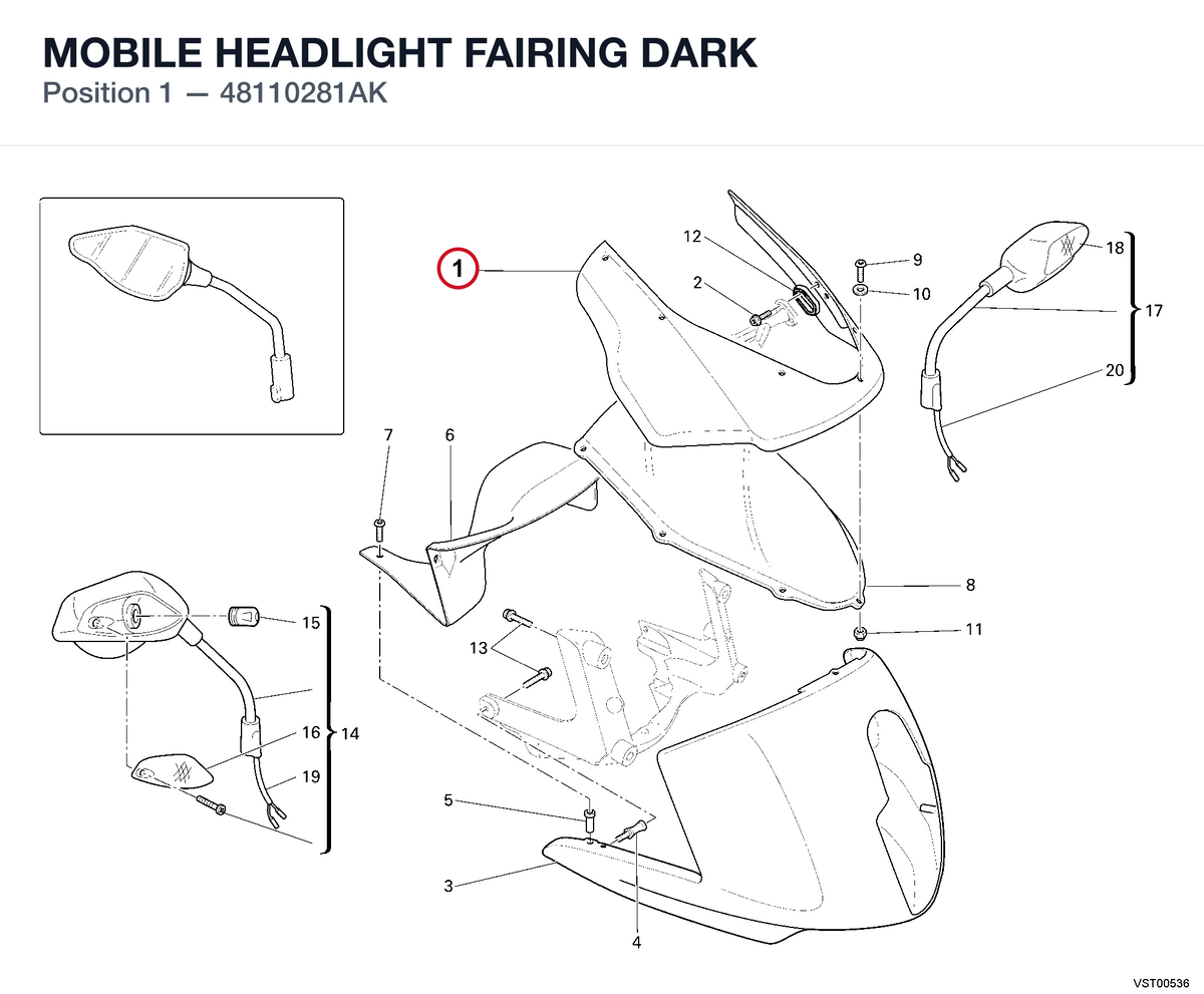 MOBILE HEADLIGHT FAIRING DARK 48110281AK diagram position
