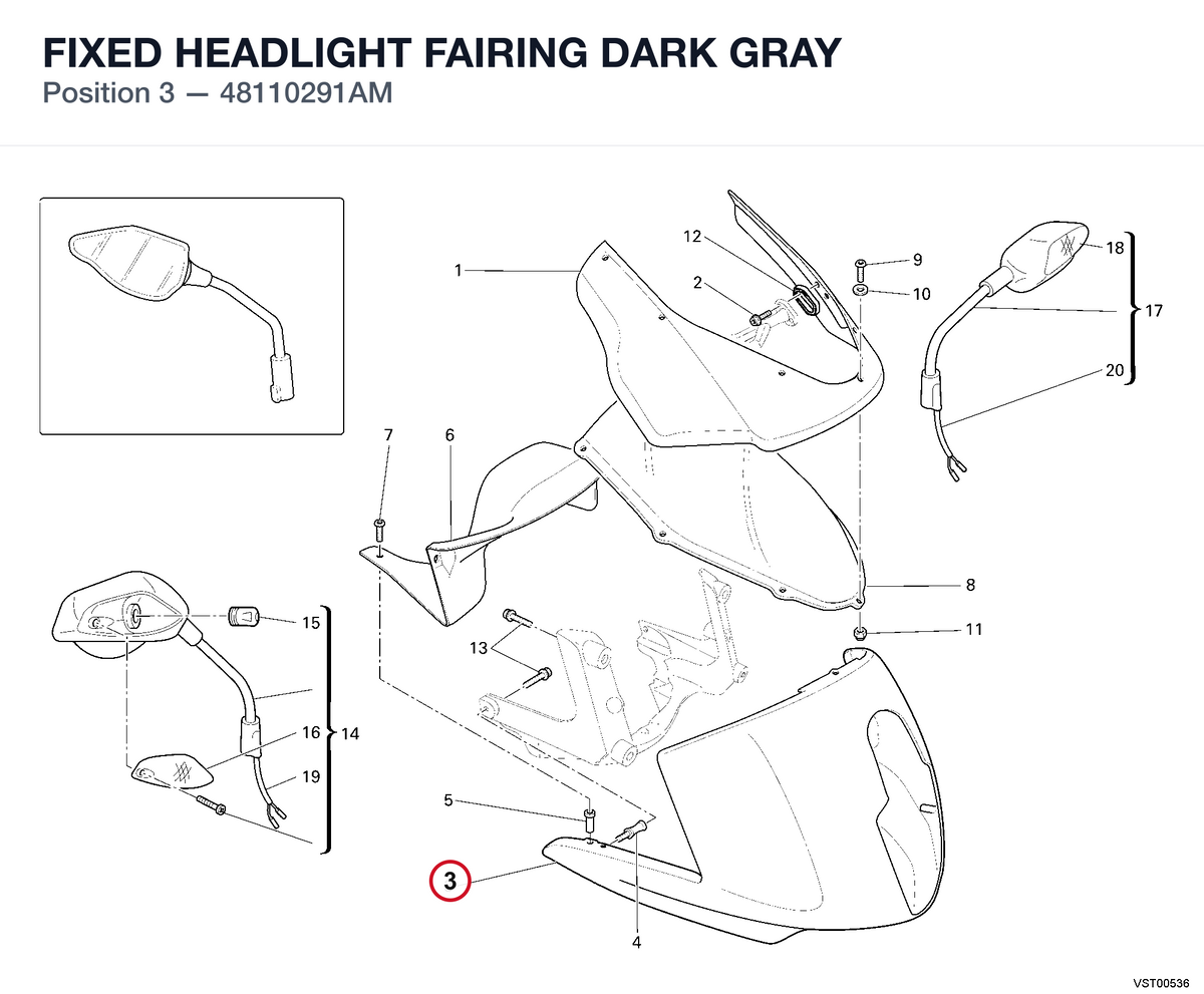 FIXED HEADLIGHT FAIRING DARK GRAY 48110291AM diagram position