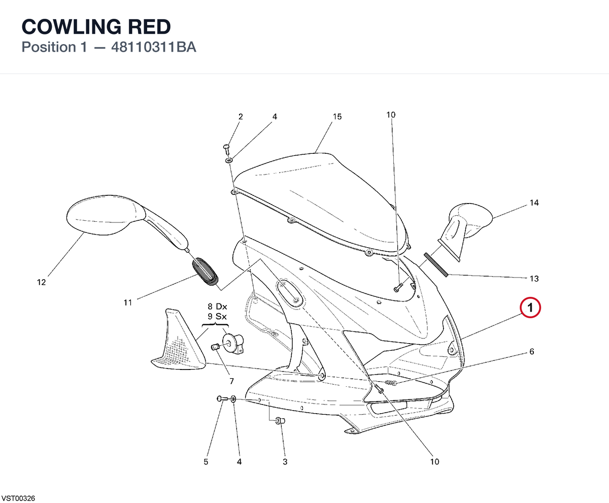 COWLING RED 48110311BA diagram position