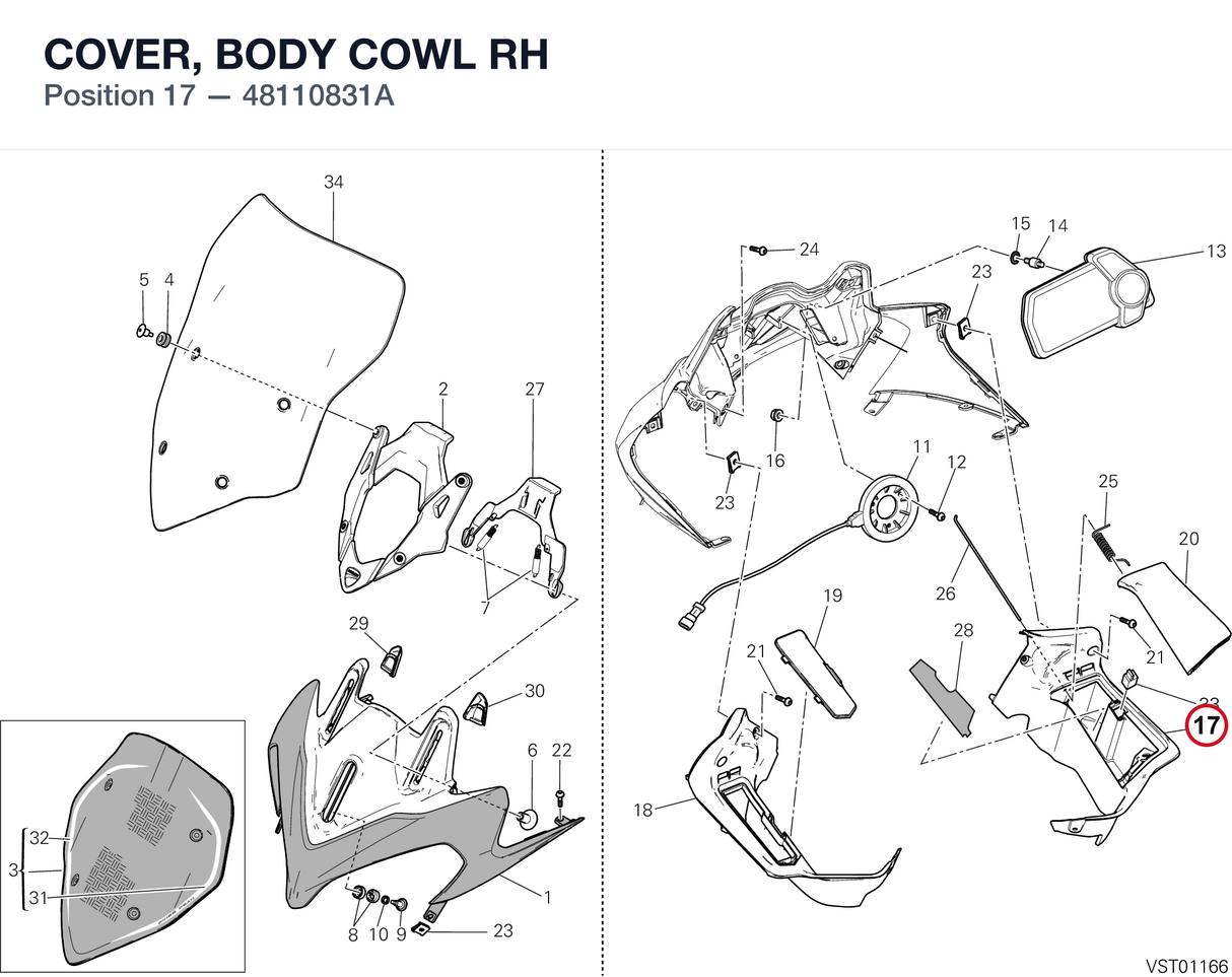 COVER, BODY COWL RH 48110831A diagram position