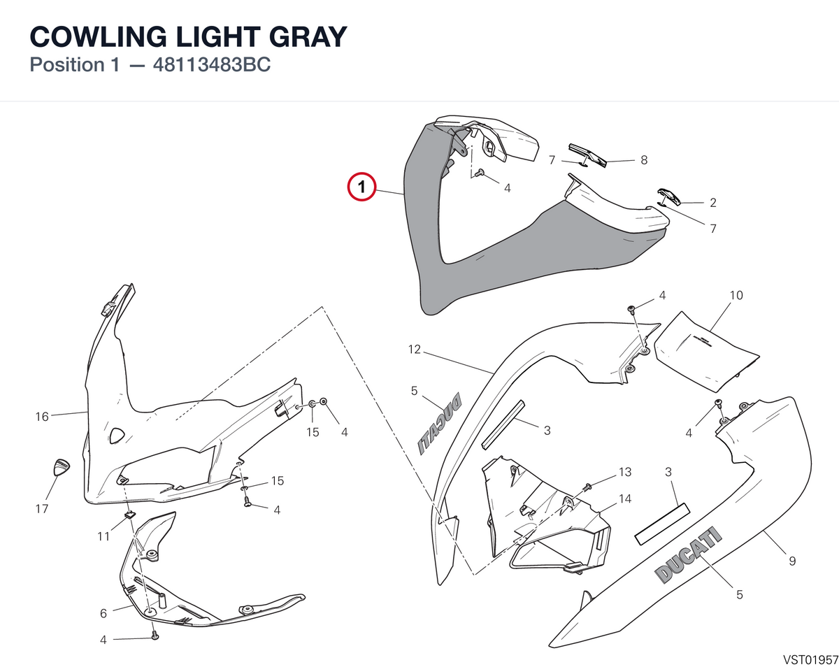 COWLING LIGHT GRAY 48113483BC diagram position
