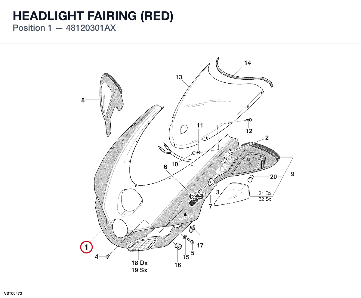 HEADLIGHT FAIRING (RED) 48120301AX diagram position