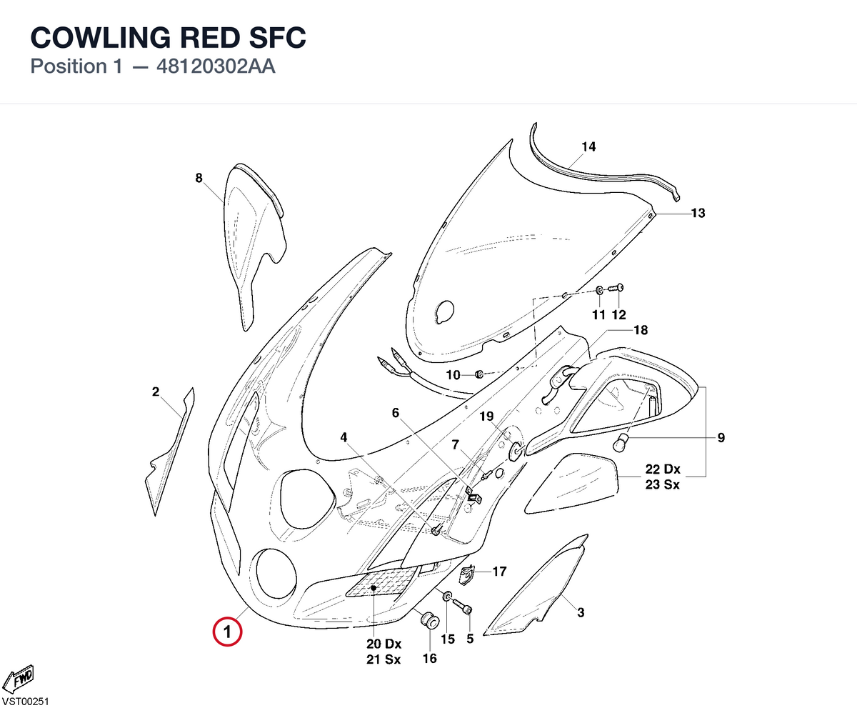 COWLING RED SFC 48120302AA diagram position