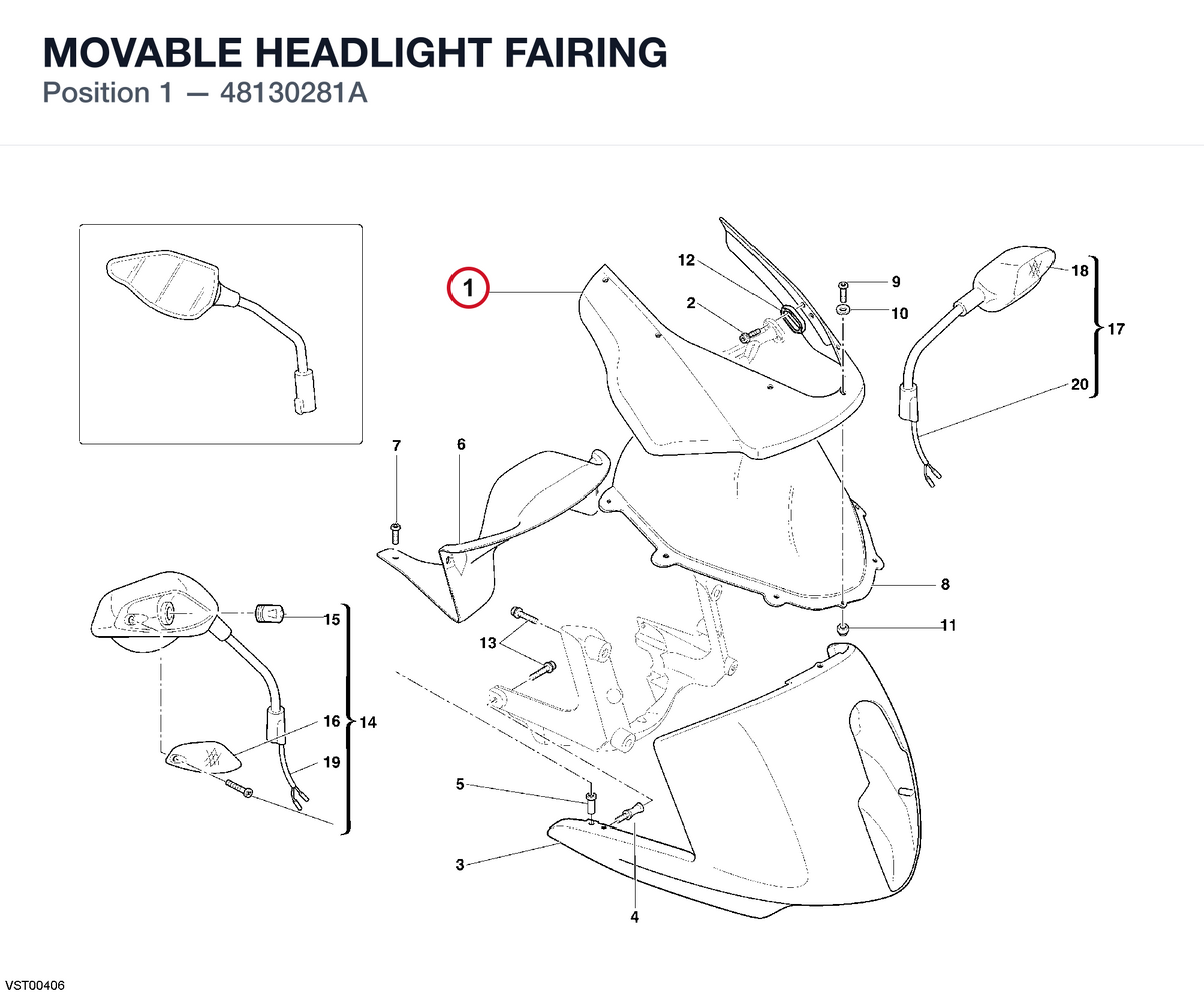 MOVABLE HEADLIGHT FAIRING 48130281A diagram position