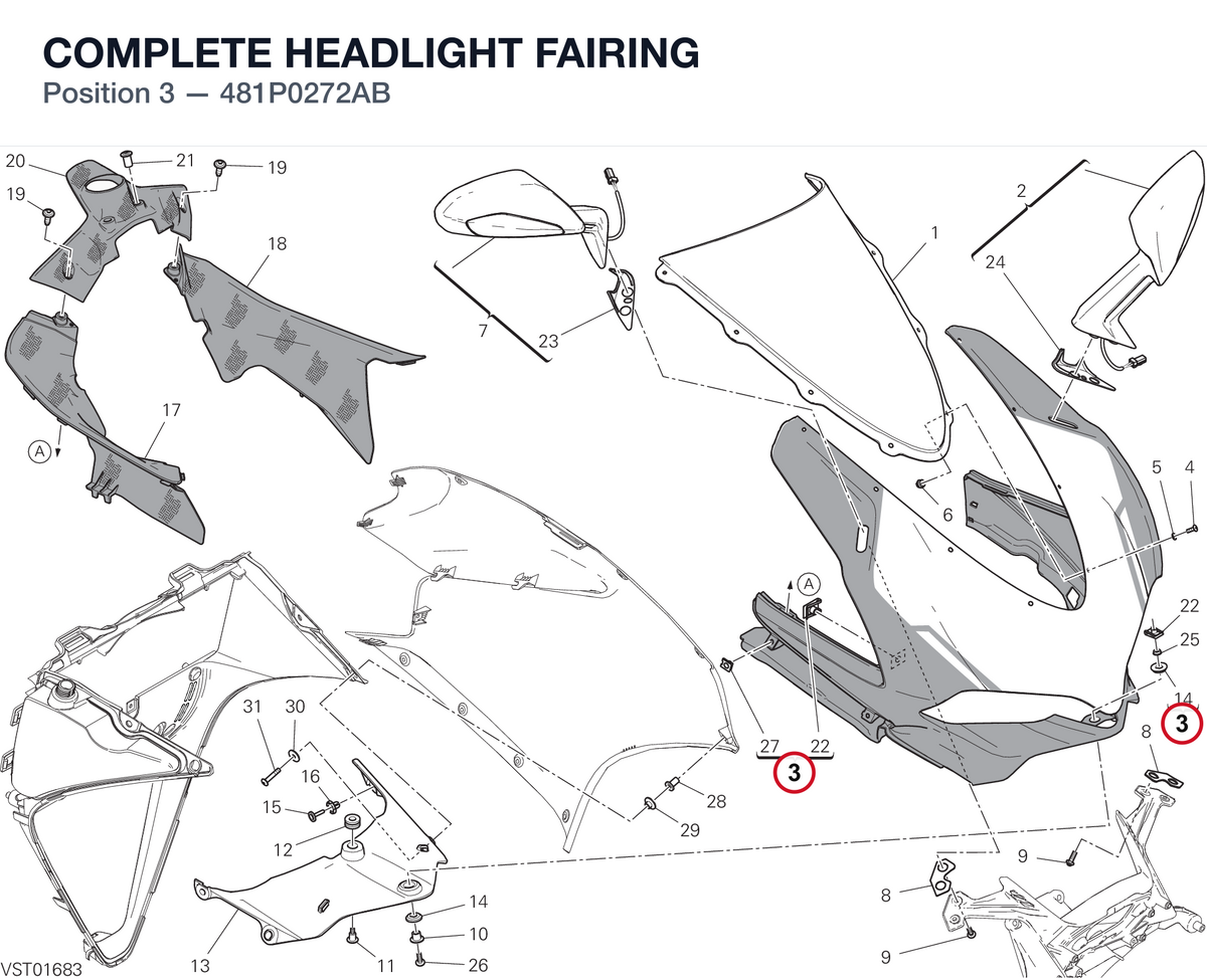 COMPLETE HEADLIGHT FAIRING 481P0272AB diagram position