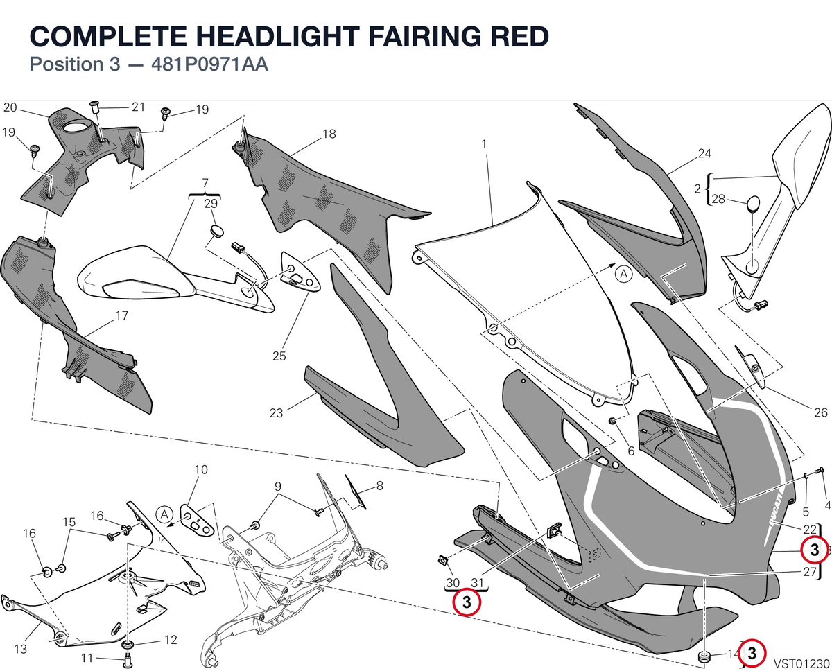 COMPLETE HEADLIGHT FAIRING RED 481P0971AA diagram position