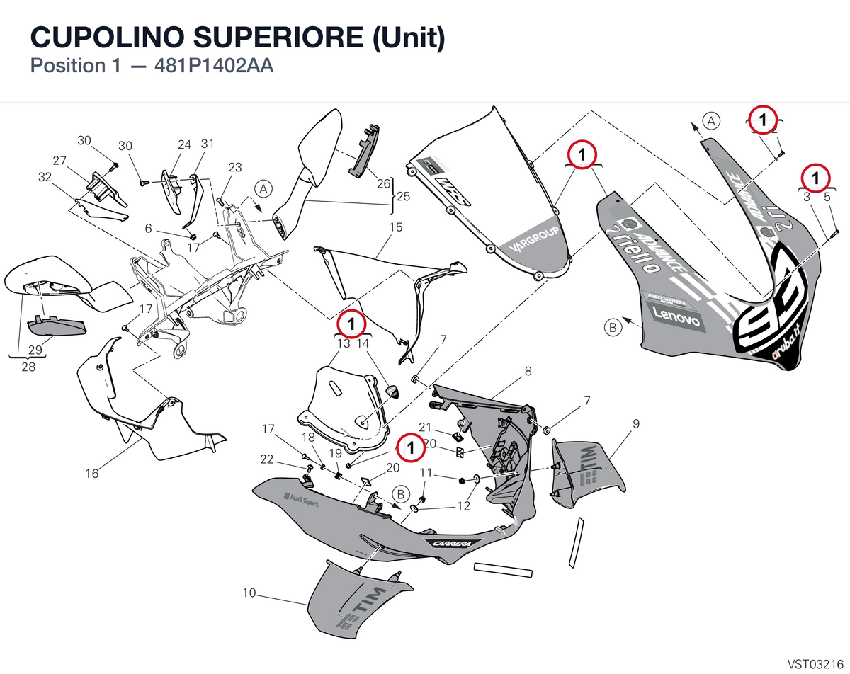 CUPOLINO SUPERIORE (Unit) 481P1402AA diagram position