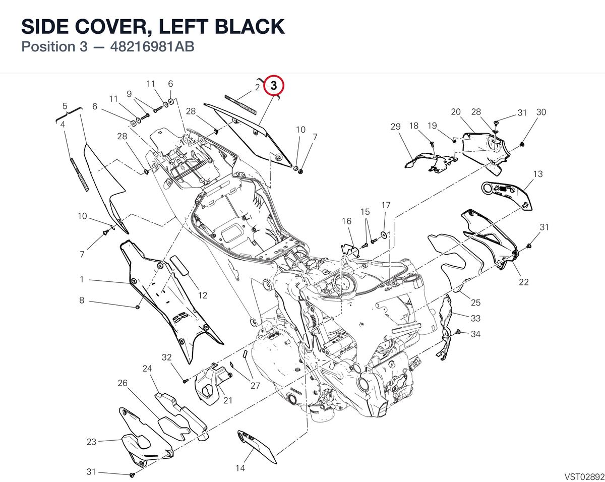SIDE COVER, LEFT BLACK 48216981AB diagram position