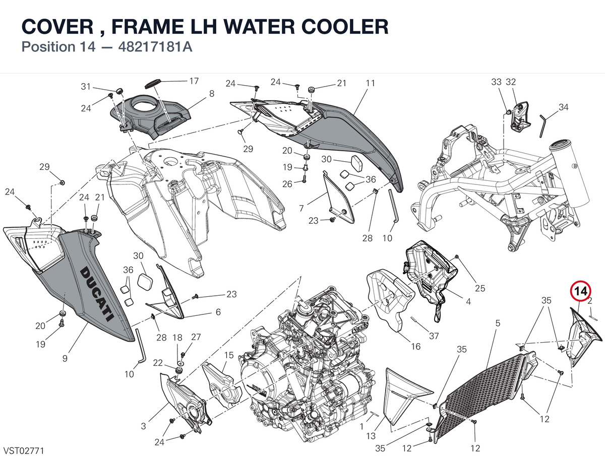 COVER , FRAME LH WATER COOLER 48217181A diagram position