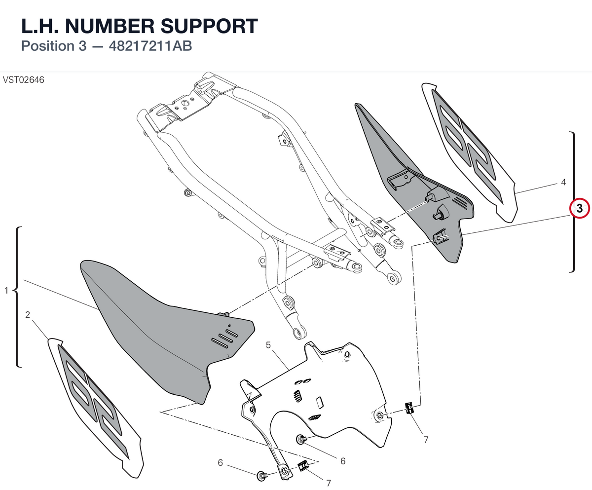 L.H. NUMBER SUPPORT 48217211AB diagram position
