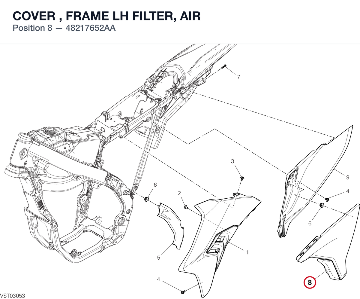COVER , FRAME LH FILTER, AIR 48217652AA diagram position