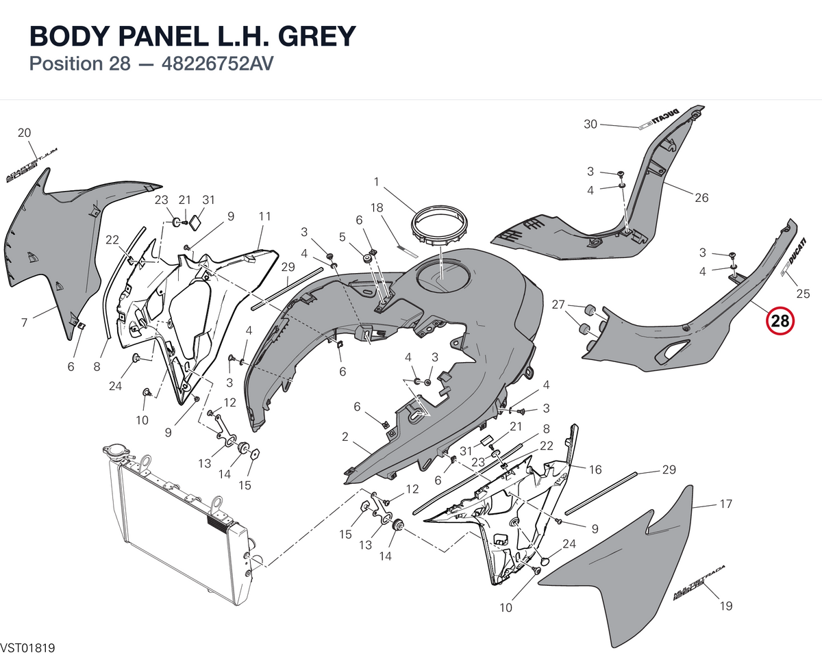 BODY PANEL L.H. GREY 48226752AV diagram position