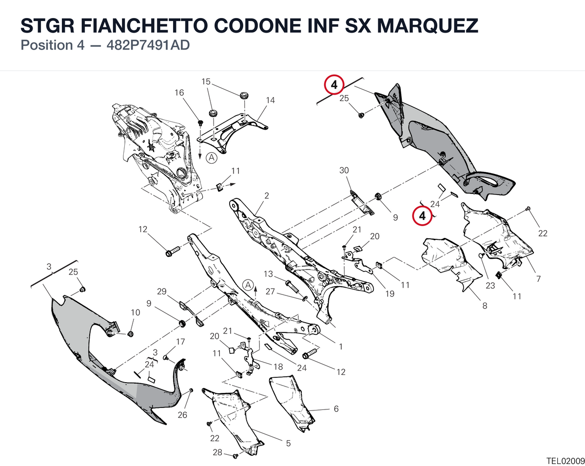 STGR FIANCHETTO CODONE INF SX MARQUEZ 482P7491AD diagram position
