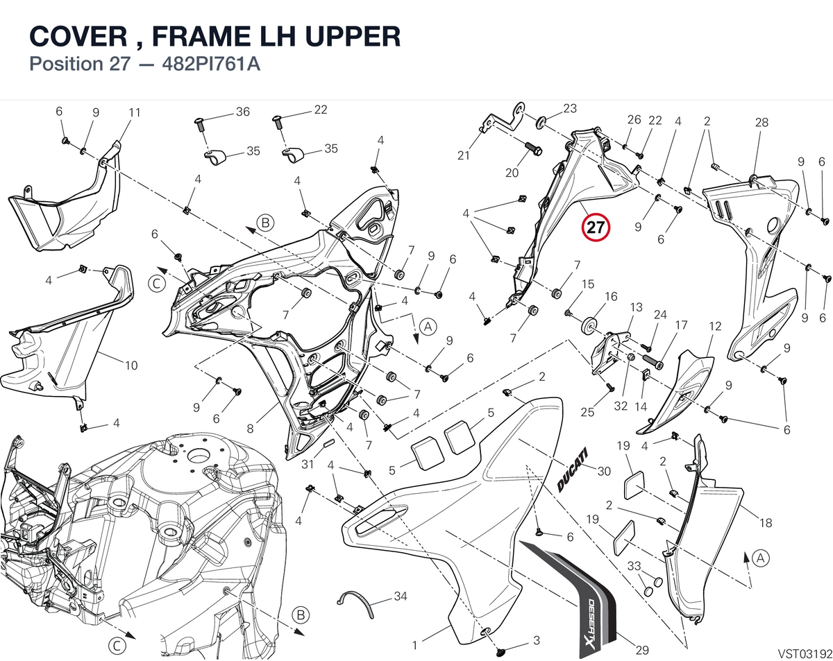 COVER , FRAME LH UPPER 482PI761A diagram position