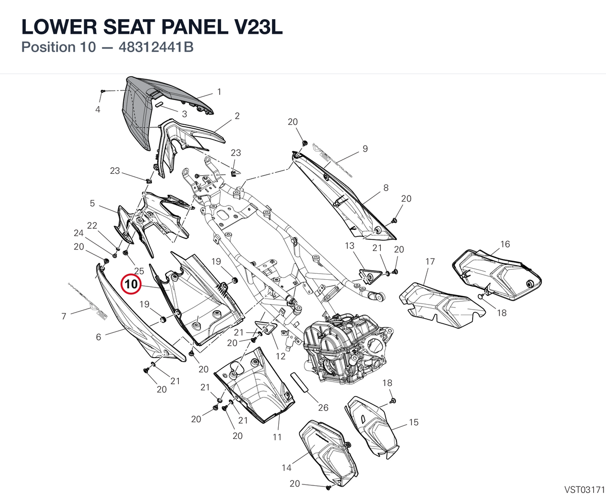 LOWER SEAT PANEL V23L 48312441B diagram position