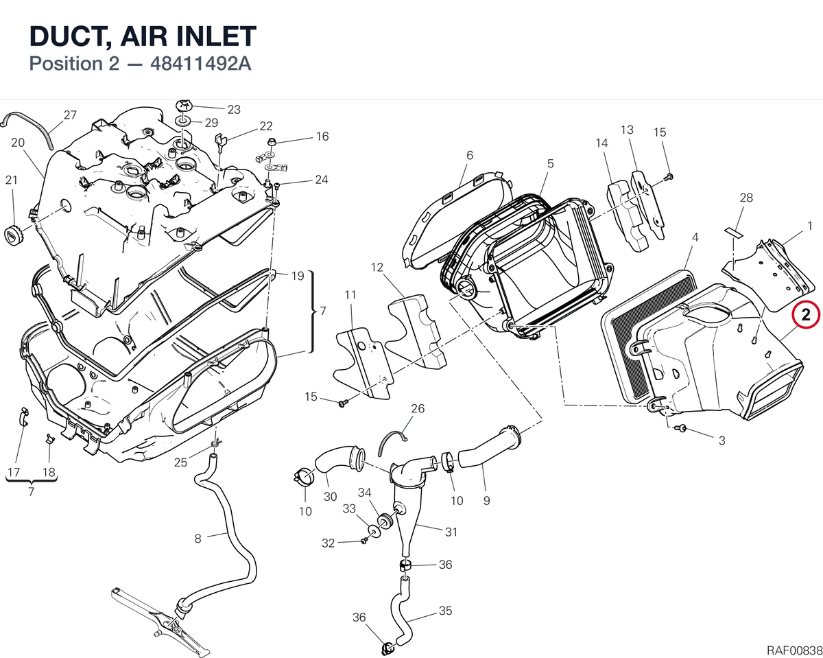 DUCT, AIR INLET 48411492A diagram position