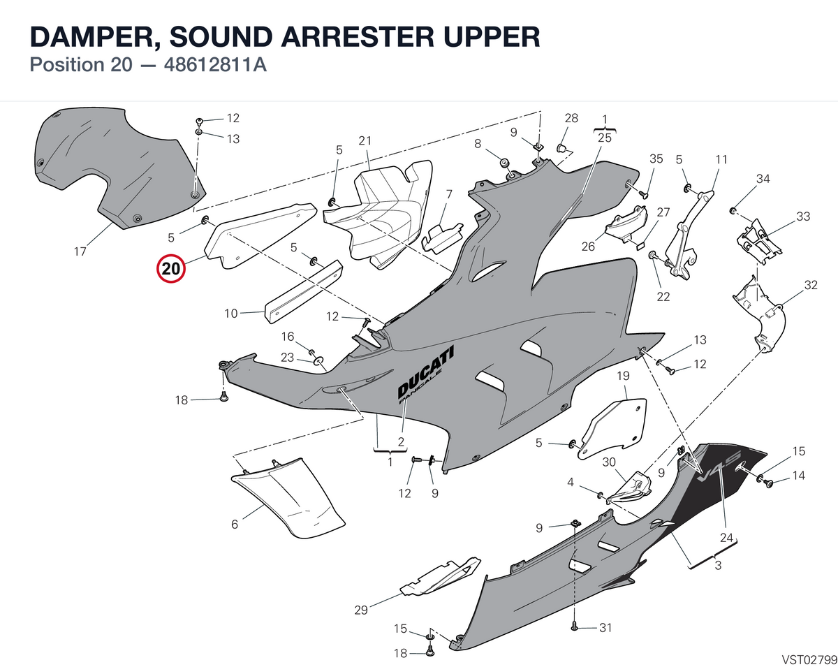 DAMPER, SOUND ARRESTER UPPER 48612811A diagram position