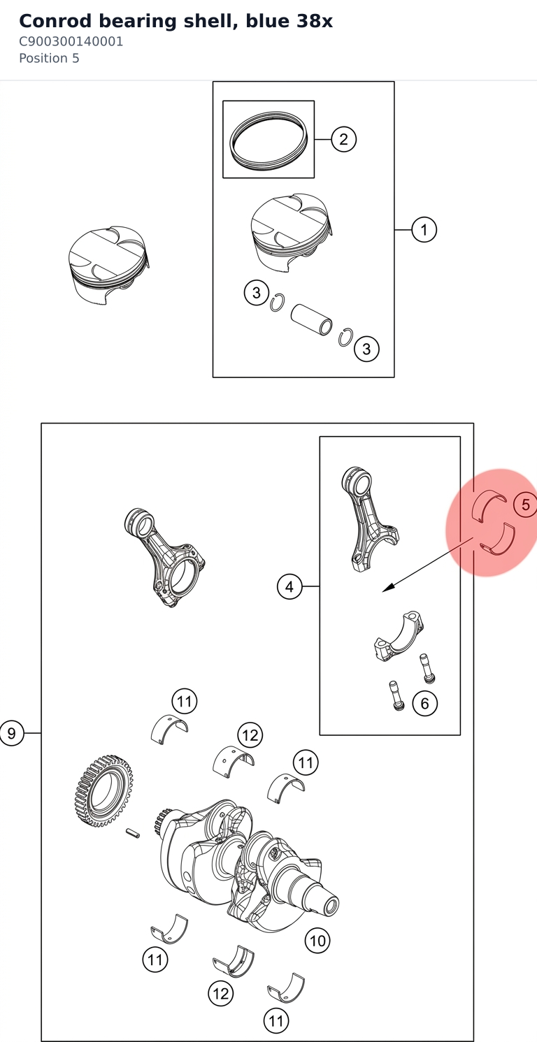 Diagram preview: Conrod bearing shell, blue 38x (C900300140001)