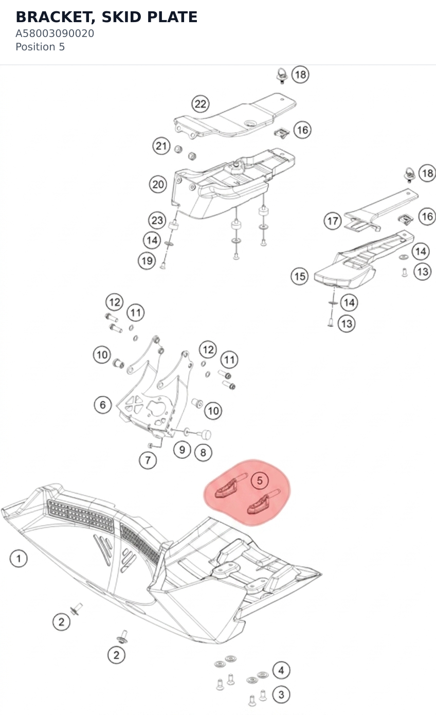 Diagram preview: BRACKET, SKID PLATE (A58003090020)