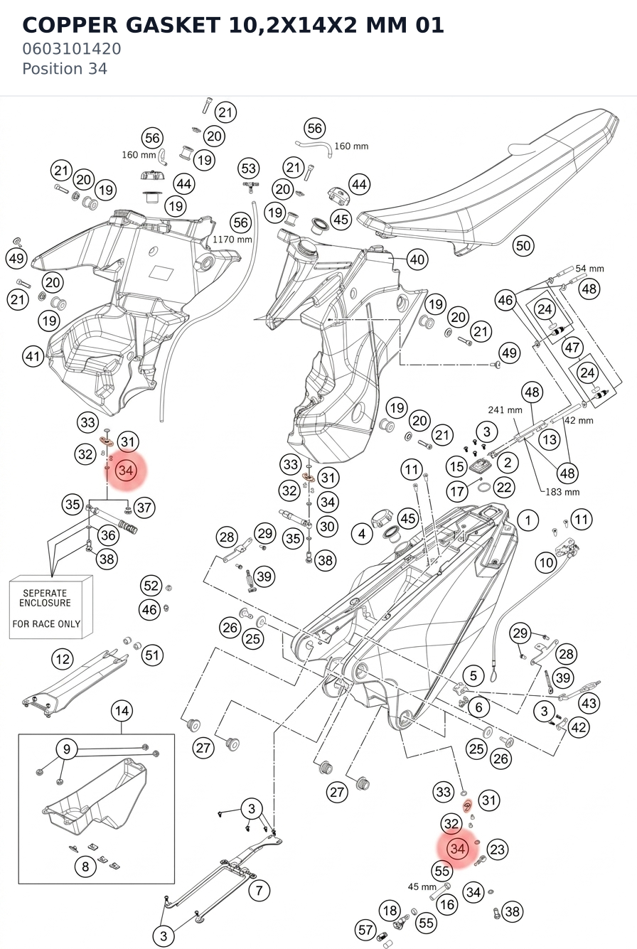 Diagram preview: COPPER GASKET 10,2X14X2 MM 01 (0603101420)