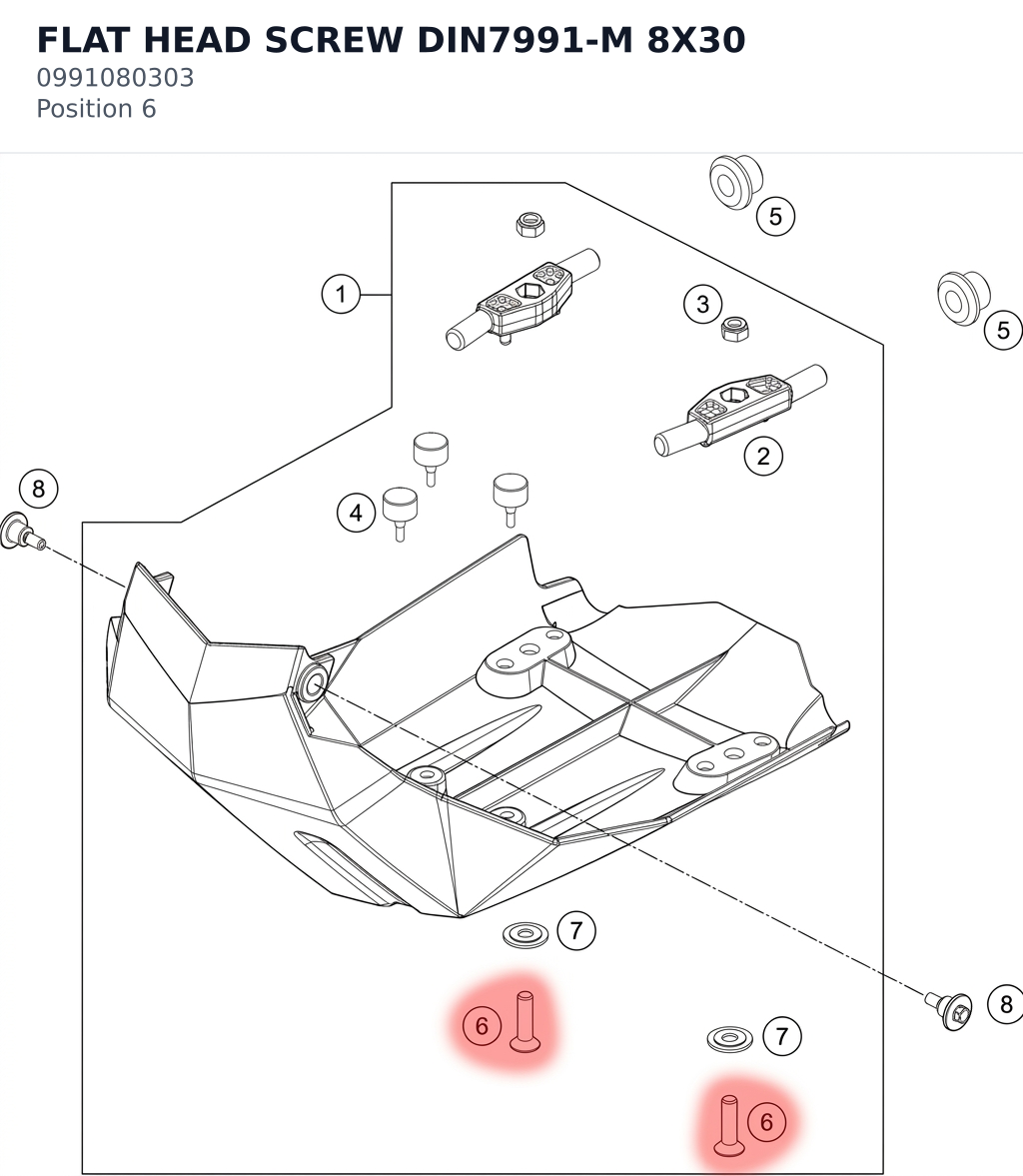 Diagram preview: FLAT HEAD SCREW DIN7991-M 8X30 (0991080303)