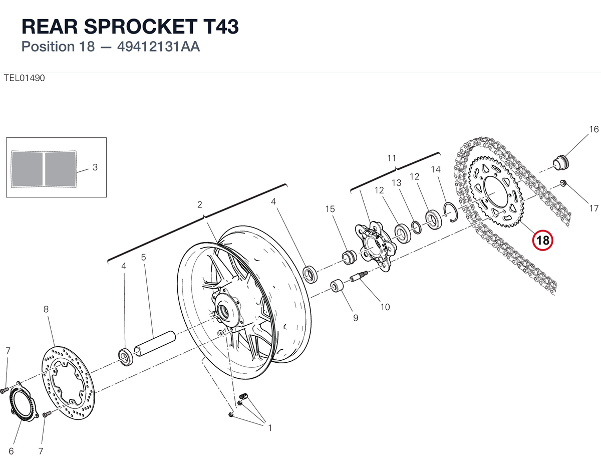 REAR SPROCKET T43 49412131AA diagram position