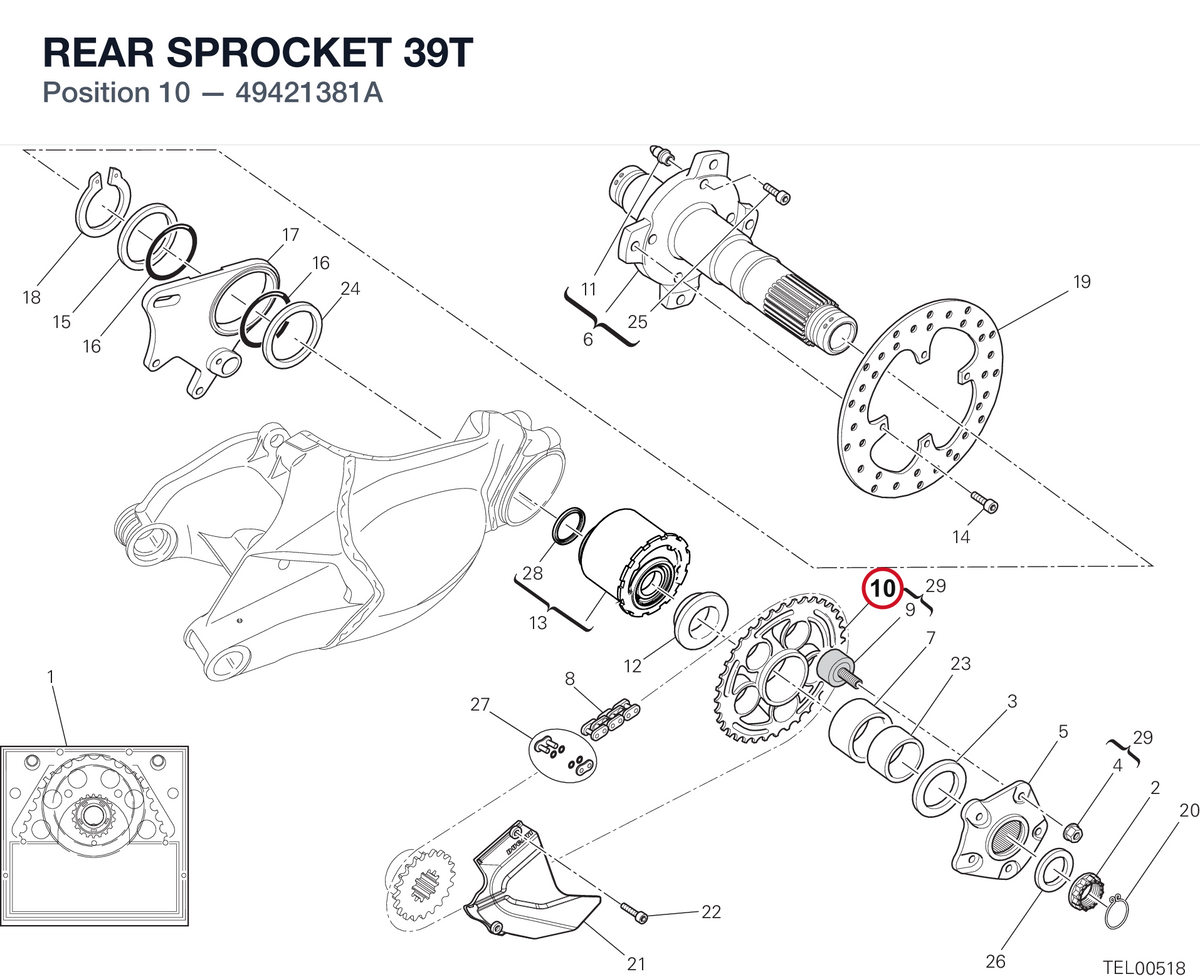 REAR SPROCKET 39T 49421381A diagram position