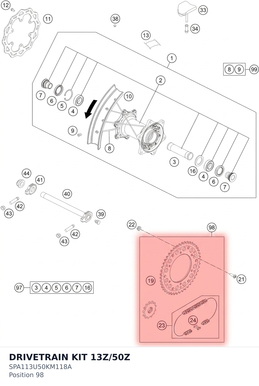 Diagram preview: DRIVETRAIN KIT 13Z/50Z (SPA113U50KM118A)