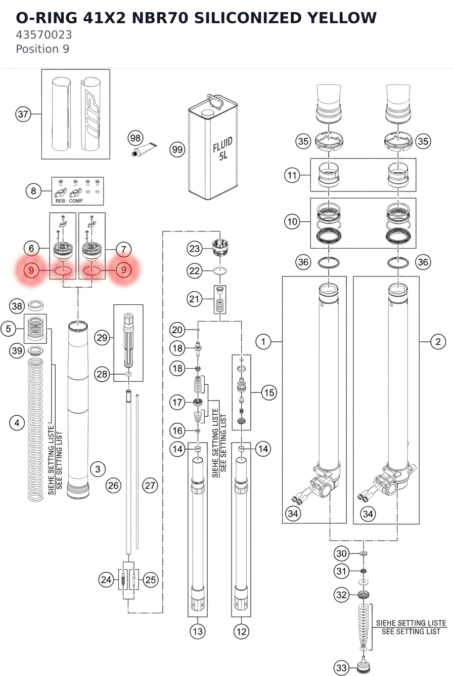 Diagram preview: O-RING 41X2 NBR70 SILICONIZED YELLOW (43570023)
