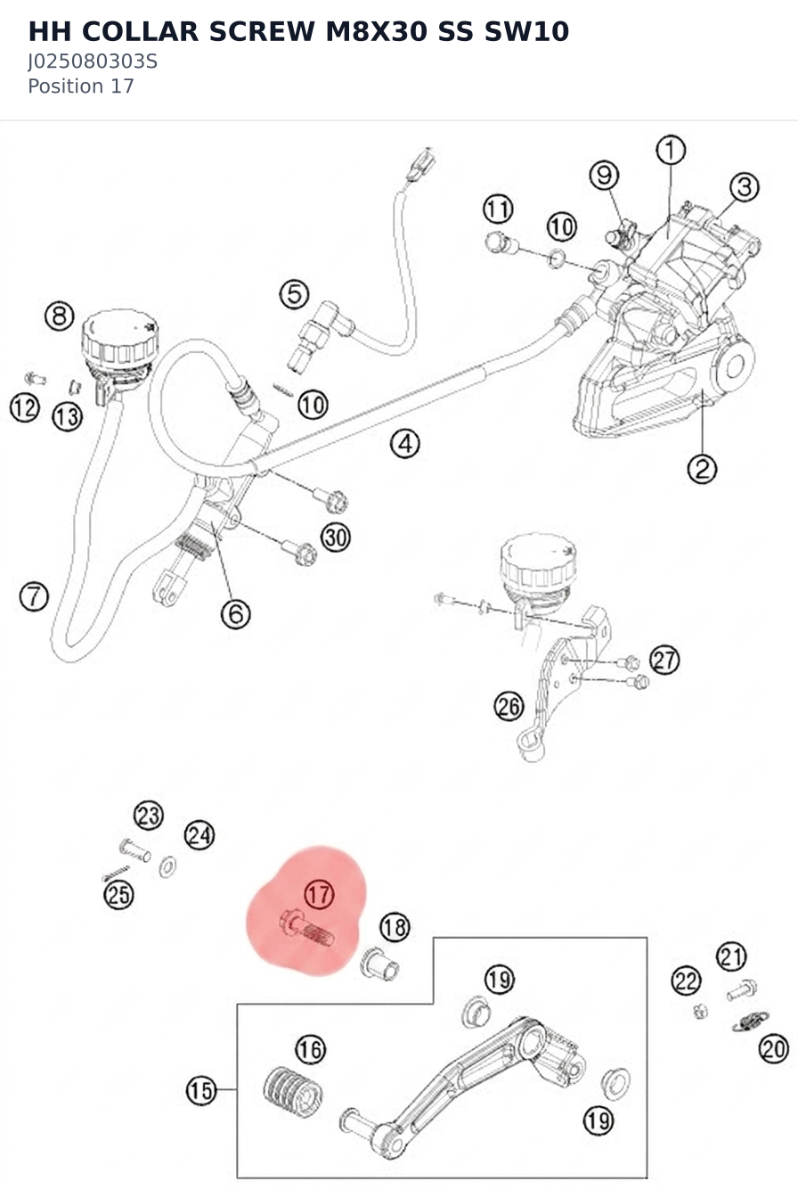 Diagram preview: HH COLLAR SCREW M8X30 SS SW10 (J025080303S)