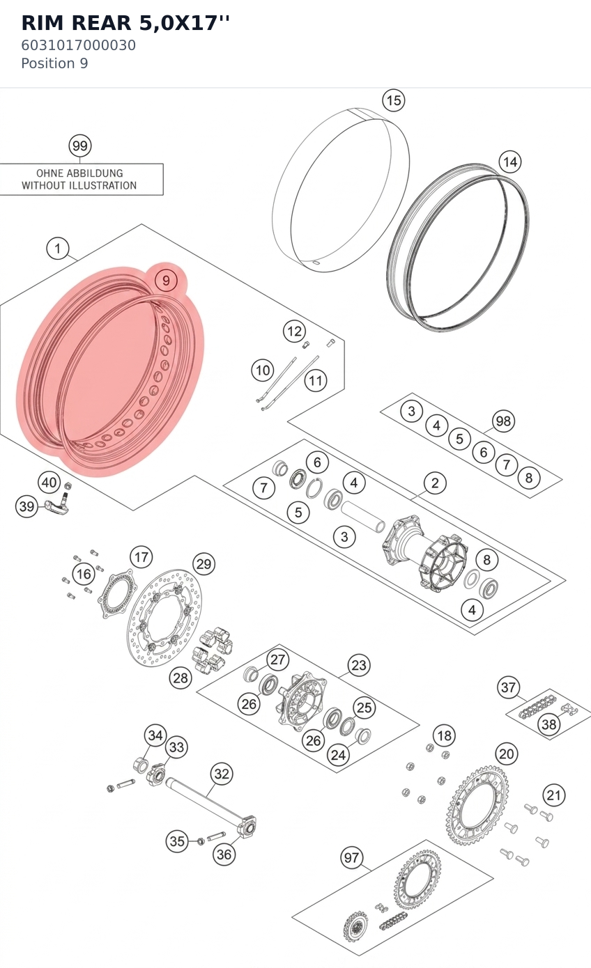 Diagram preview: RIM REAR 5,0X17'' (6031017000030)