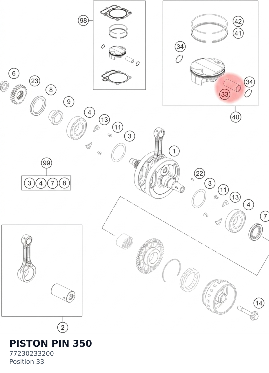 Diagram preview: PISTON PIN 350 (77230233200)