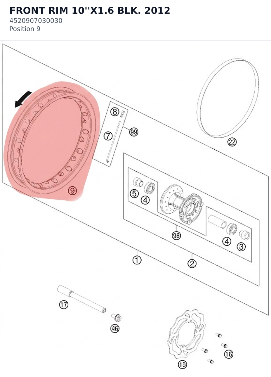 Diagram preview: FRONT RIM 10''X1.6 BLK. 2012 (4520907030030)