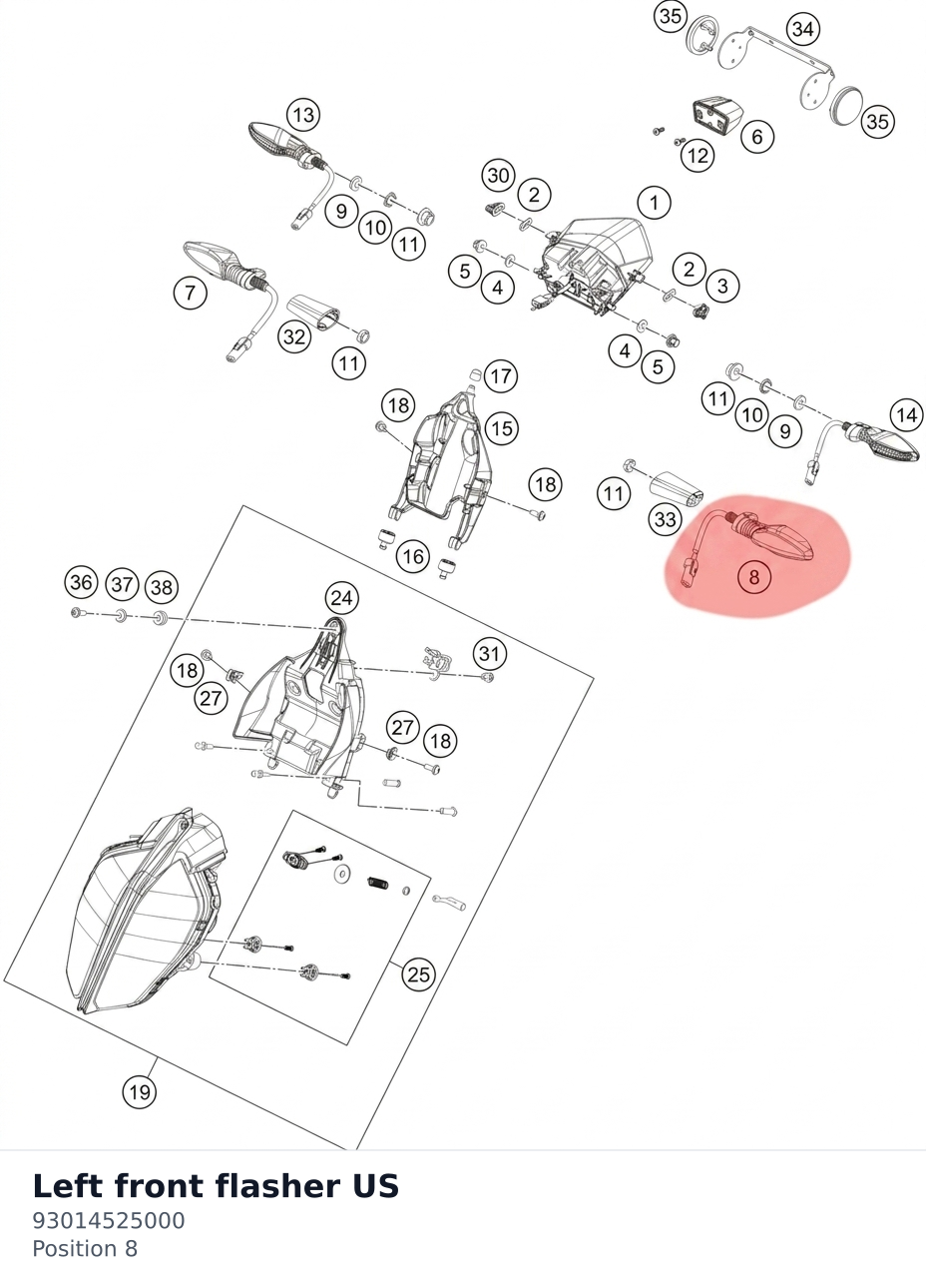 Diagram preview: Left front flasher US (93014525000)